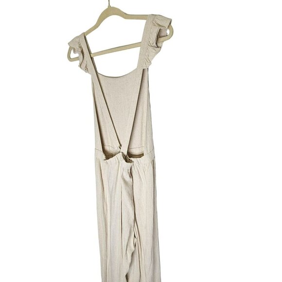 Hem & Thread NWT Beige Linen Viscose Jumpsuit With Ruffled‎ Adjustable Straps L - Picture 3 of 16
